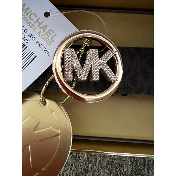 Michael Kors Brown Belt with MK Rhinestone initials on Buckle, Women\'s L-XL  NWT main image 5